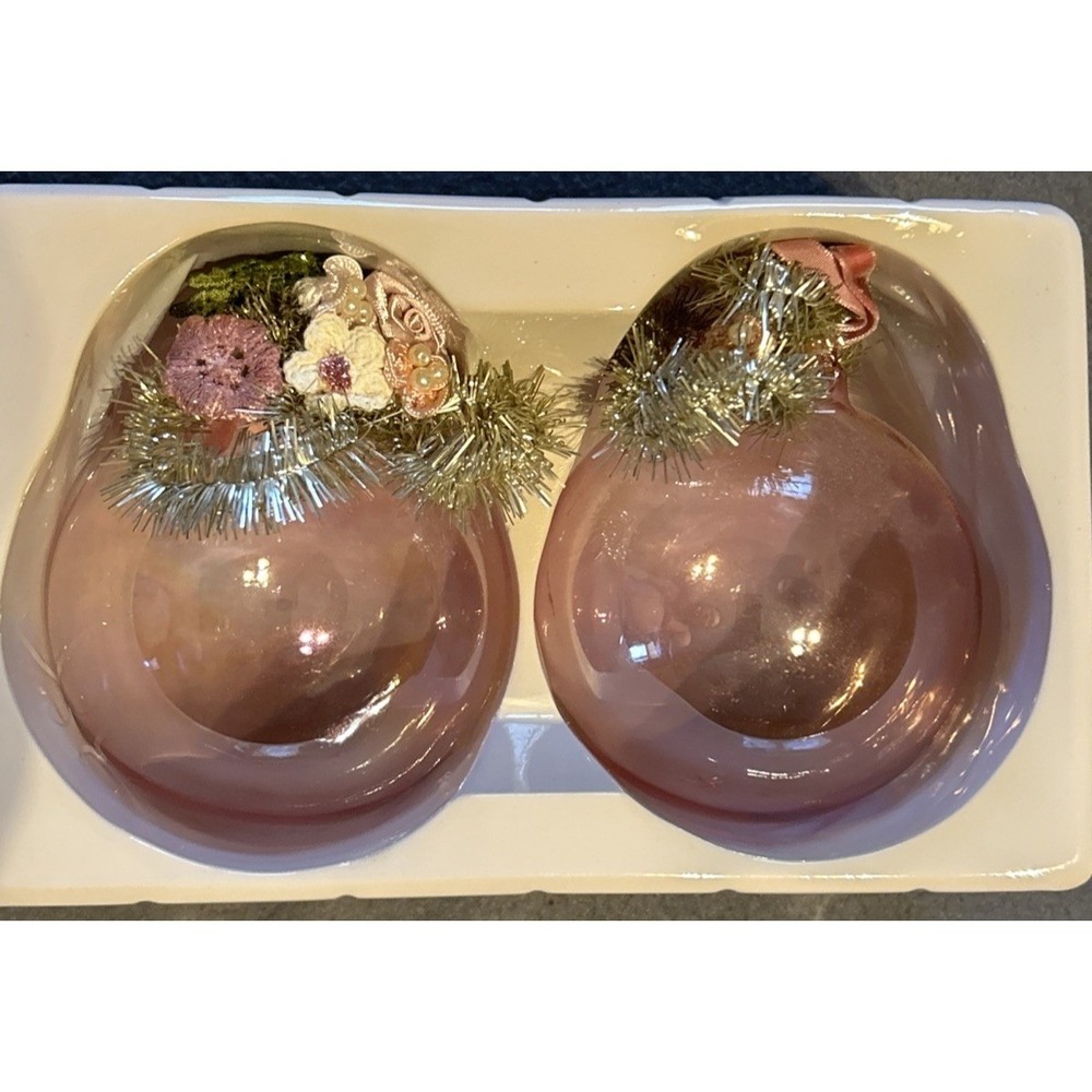 Dillard's Trimmings Christmas Ornaments Pink Silver Tinsel Knitted Flower Pearl